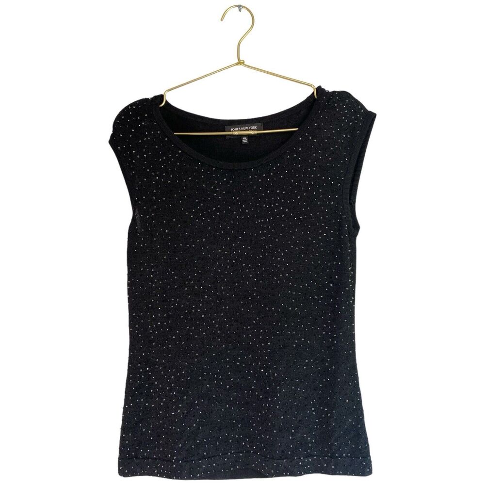 Jones New York Women's Beaded Size PM Top Black Knit Sleeveless Beaded Tank 0013